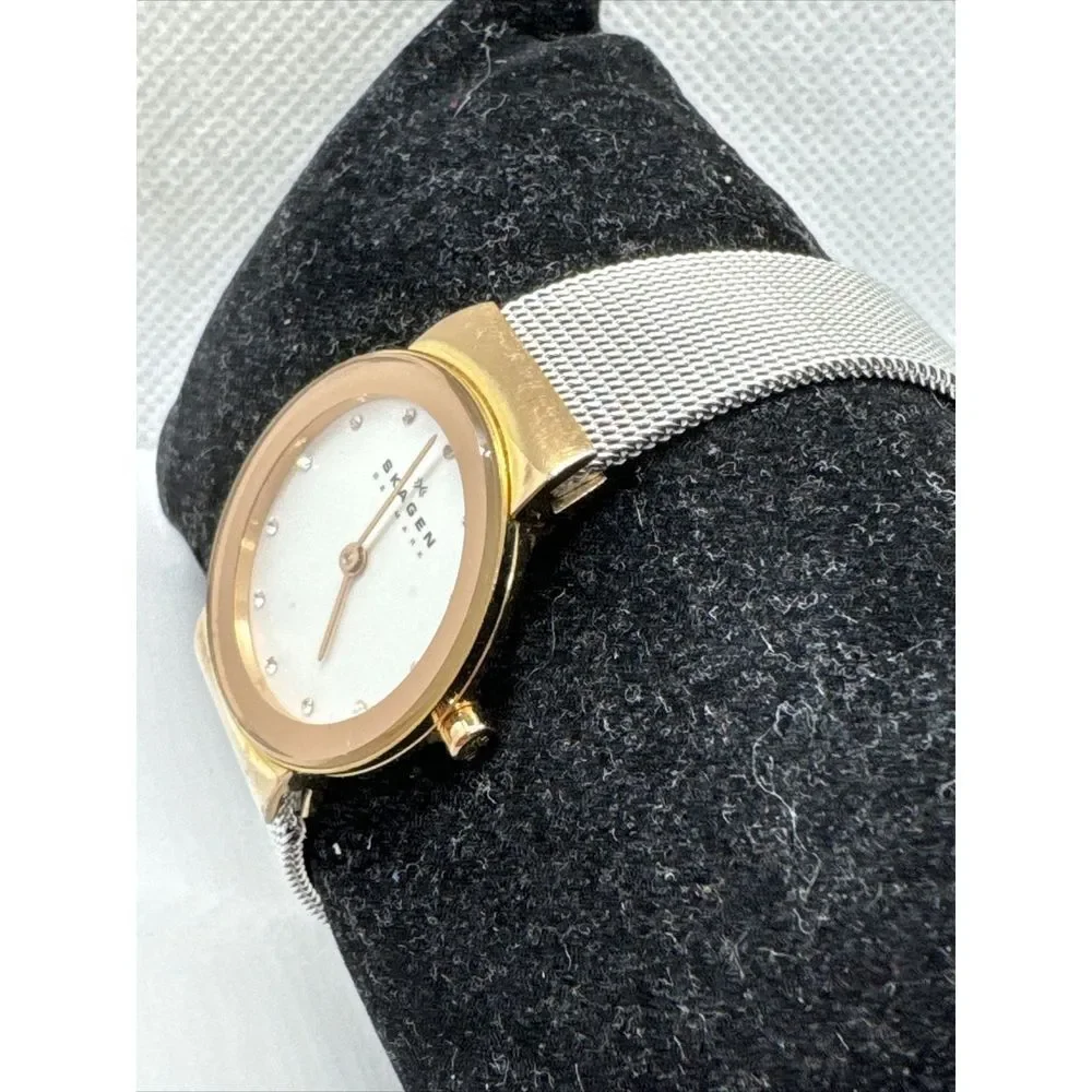 Skagen Freja 358SRSC Women's Two-Tone Steel Mesh Analog Dial Wrist Watch JNA939
